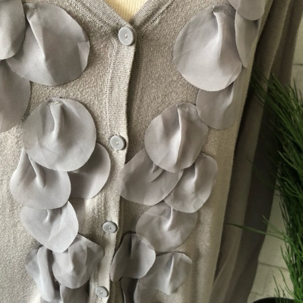 Taupe/Gray Ann Taylor Loft Cardigan W/ Shear - Picture 2 of 4